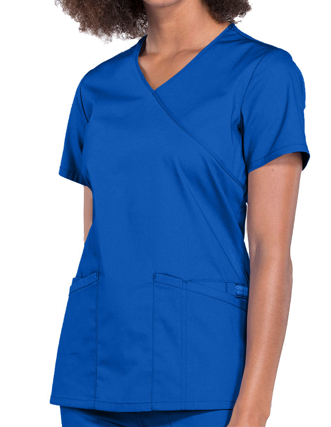 Cherokee Workwear Professionals Women's Mock Wrap Top Galaxy Blue