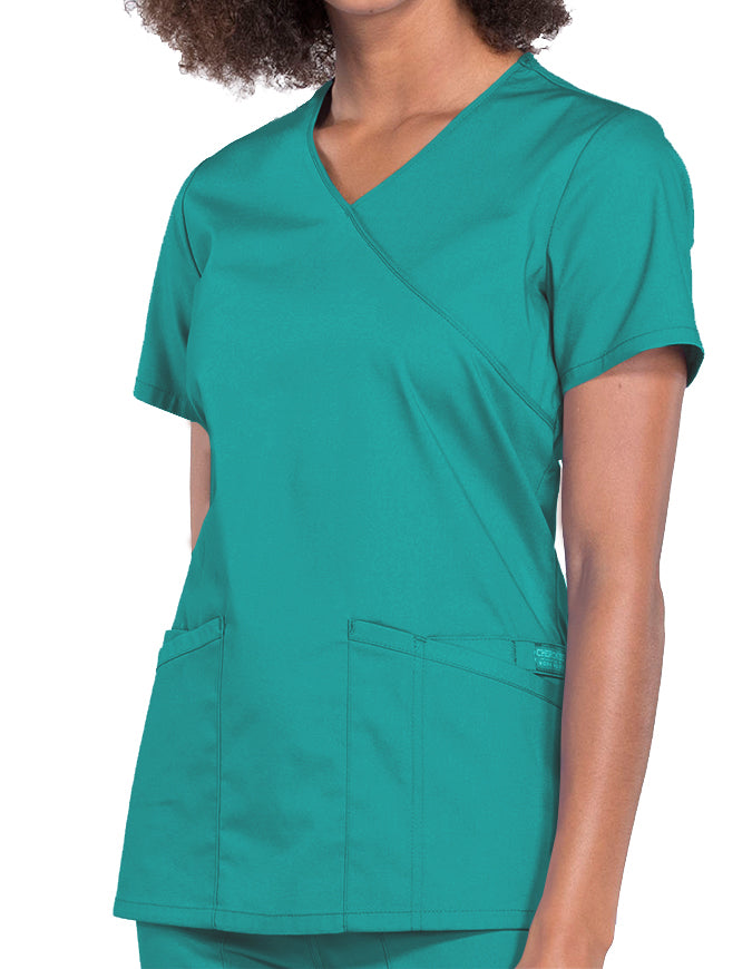 Cherokee Workwear Professionals Women's Mock Wrap Top Hunter Green