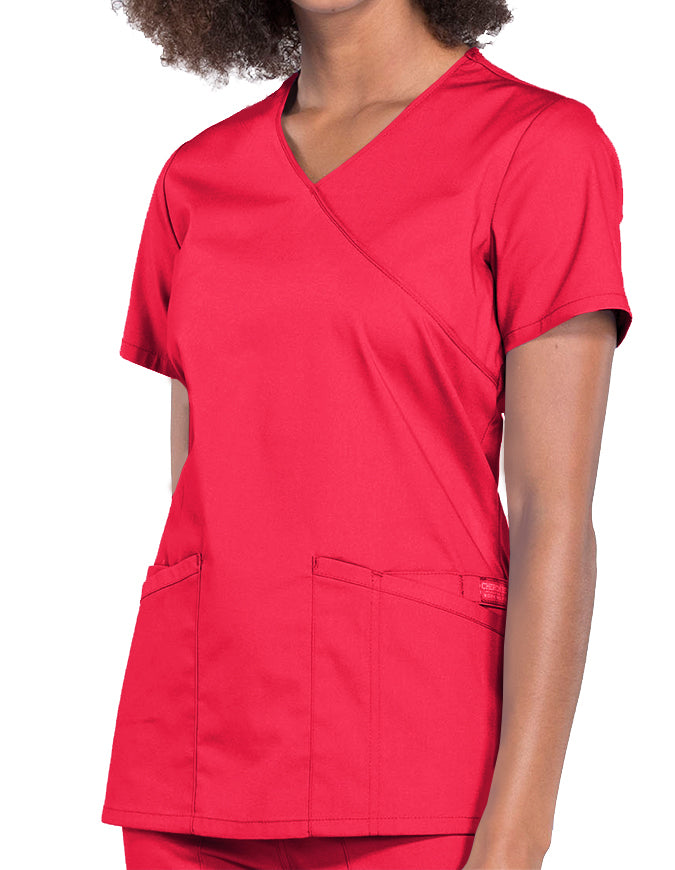 Cherokee Workwear Professionals Women's Mock Wrap Top Red