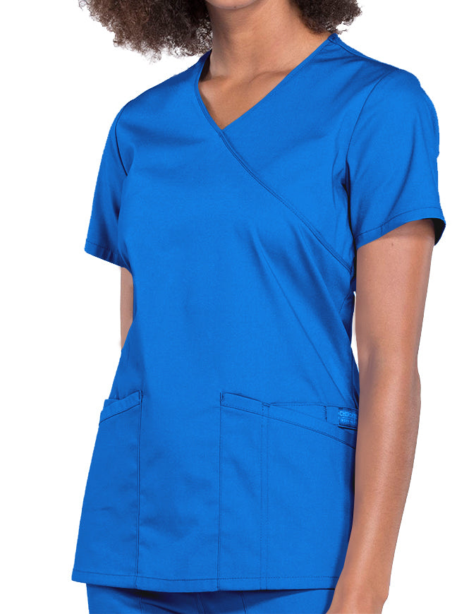 Cherokee Workwear Professionals Women's Mock Wrap Top Royal