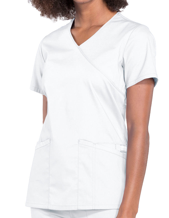 Cherokee Workwear Professionals Women's Mock Wrap Top White