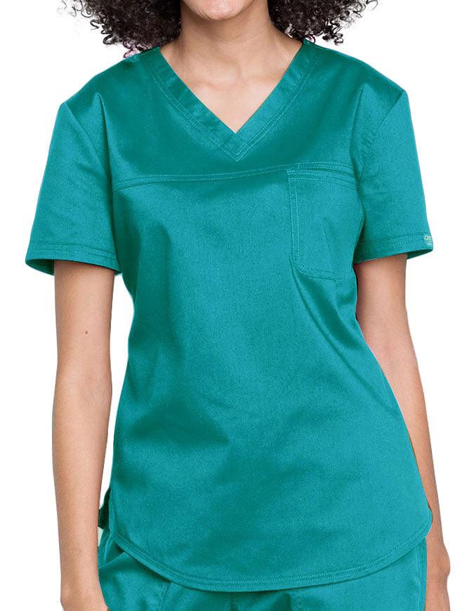 Cherokee Workwear Revolution Women's V-Neck O.R. Top Teal Blue