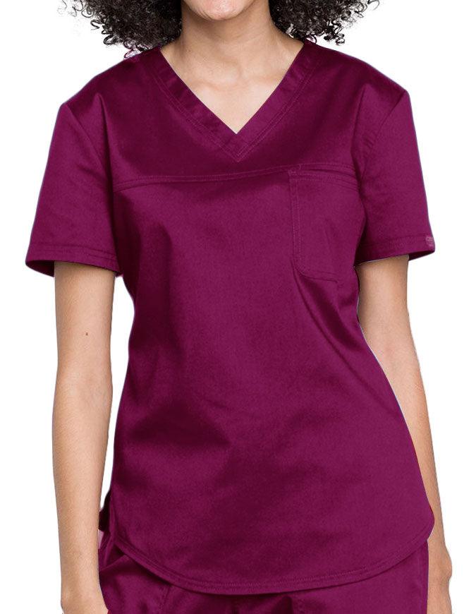 Cherokee Workwear Revolution Women's V-Neck O.R. Top wine