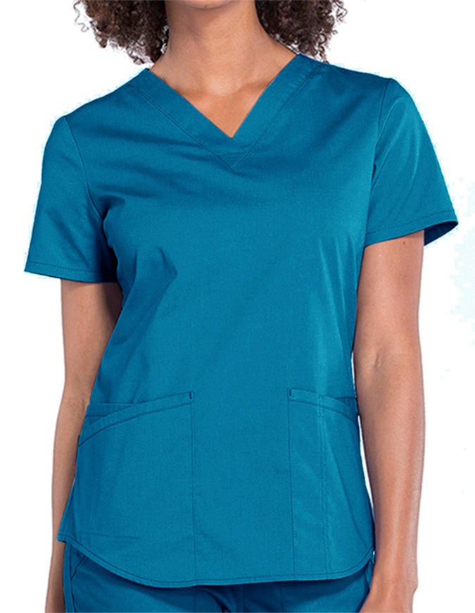 Cherokee Workwear Professionals V-neck Solid Top - Caribbean Blue