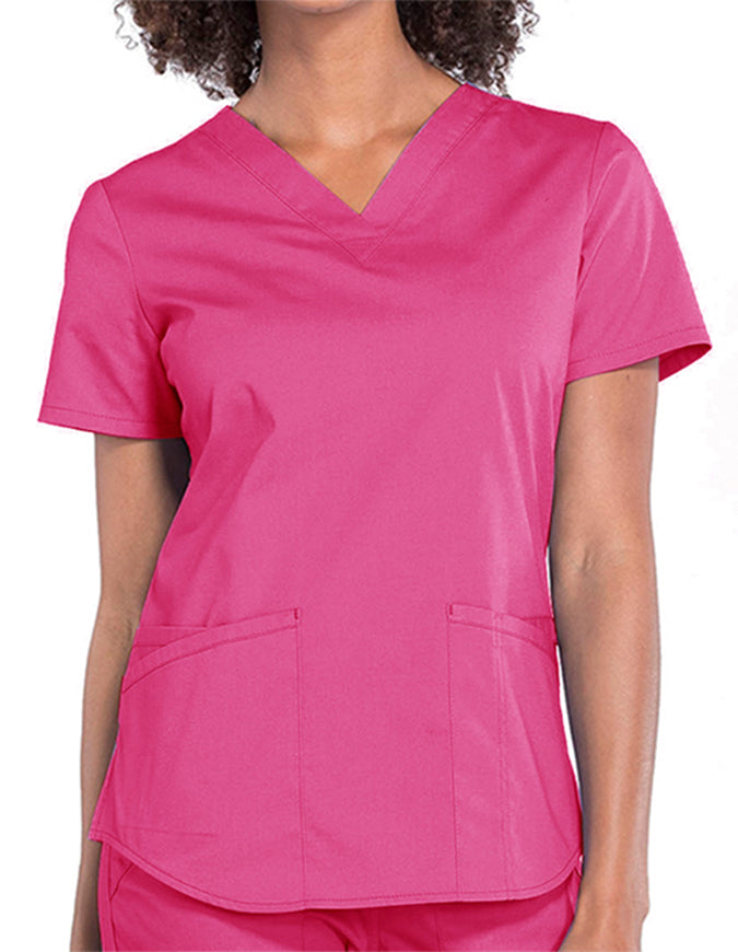 Cherokee Workwear Professionals V-neck Solid Top - Electric Pink