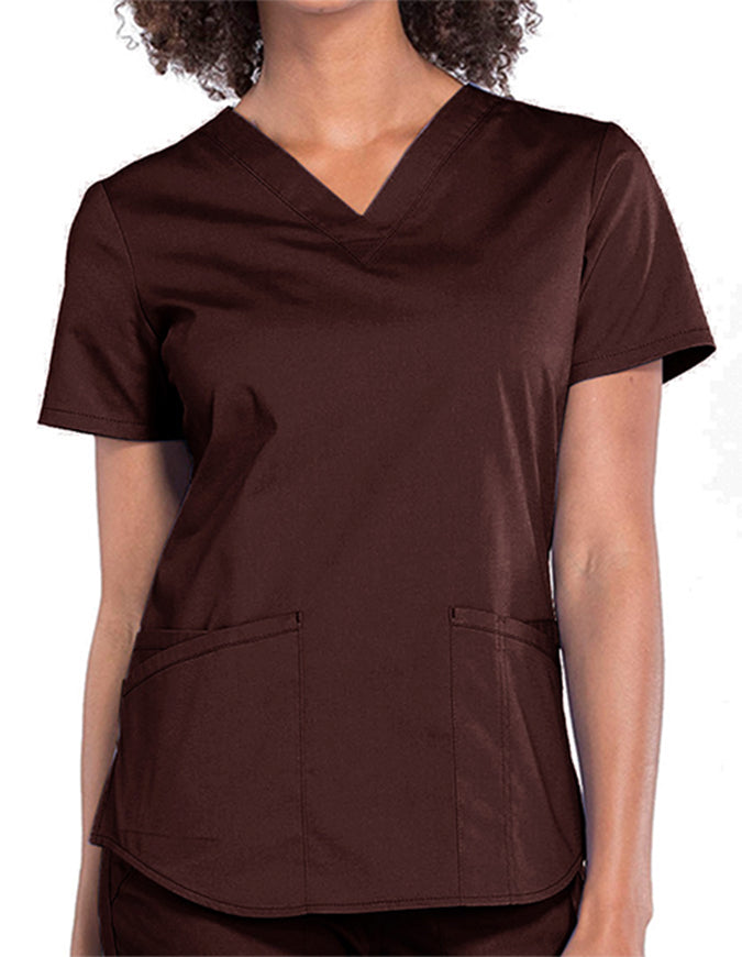 Cherokee Workwear Professionals V-neck Solid Top - Espresso