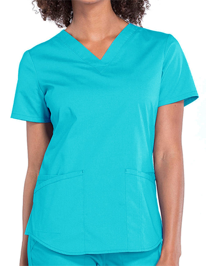 Cherokee Workwear Professionals V-neck Solid Top - Teal Blue