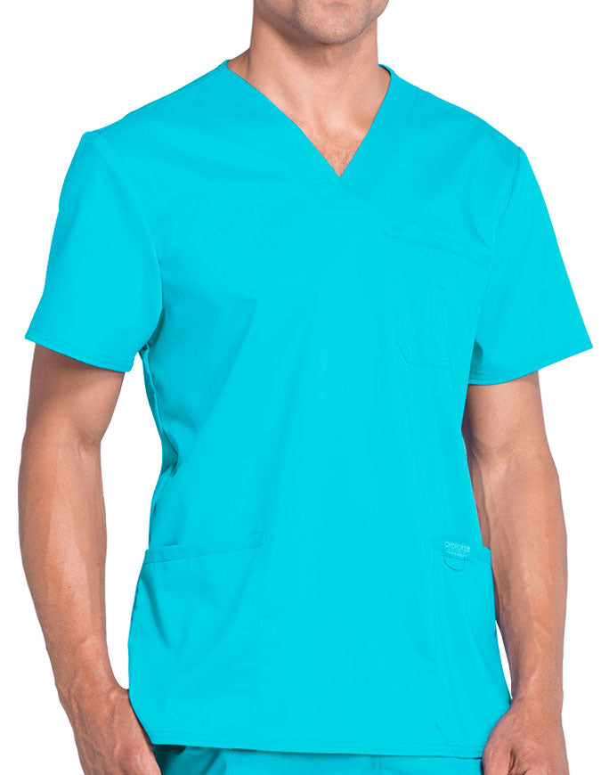 Cherokee Workwear WW Revolution Men's V-Neck Top Teal Blue