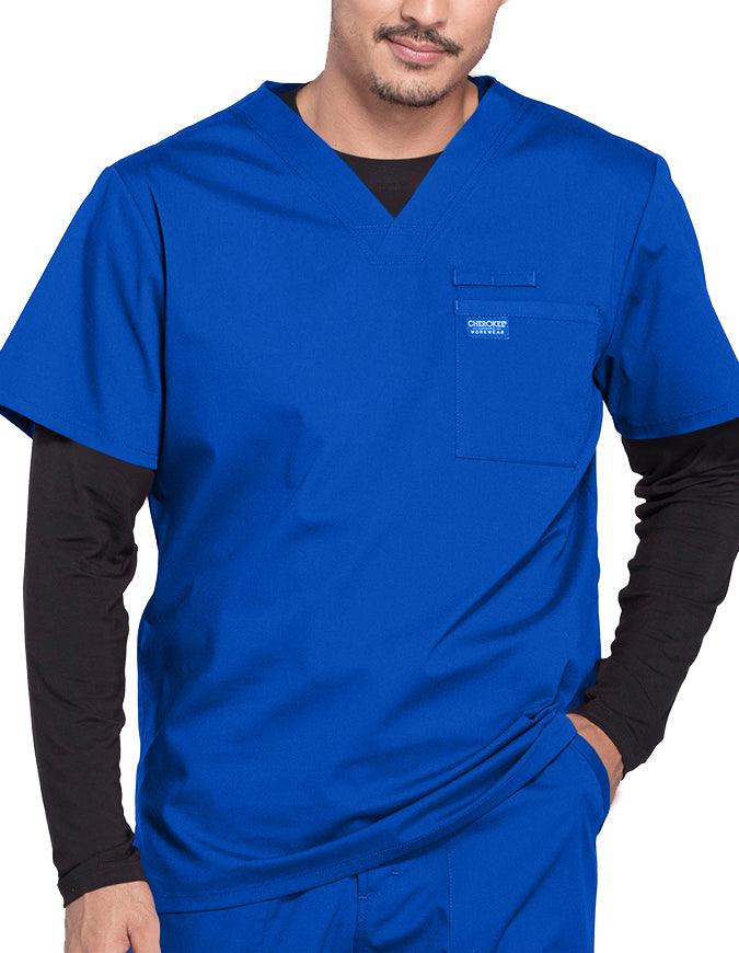 Cherokee Workwear Professionals Men's V-Neck Basic Scrubs Top - Galaxy Blue