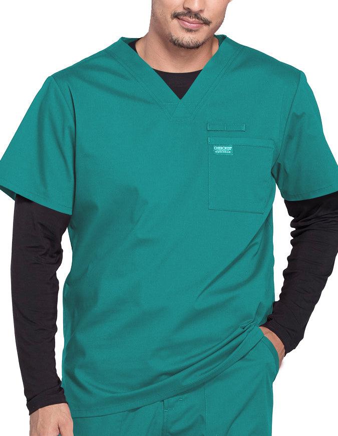 Cherokee Workwear Professionals Men's V-Neck Basic Scrubs Top - Hunter Green