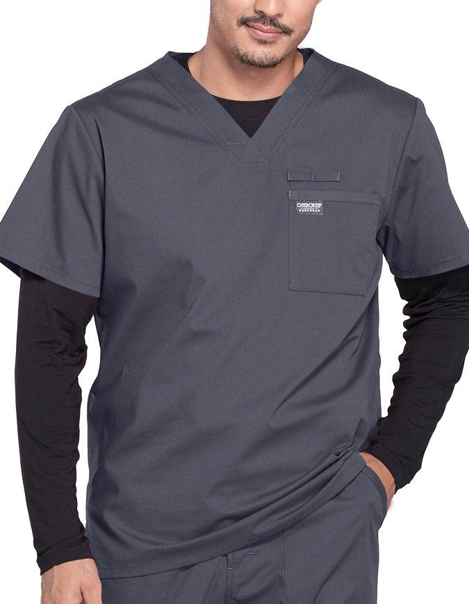 Cherokee Workwear Professionals Men's V-Neck Basic Scrubs Top - Pewter