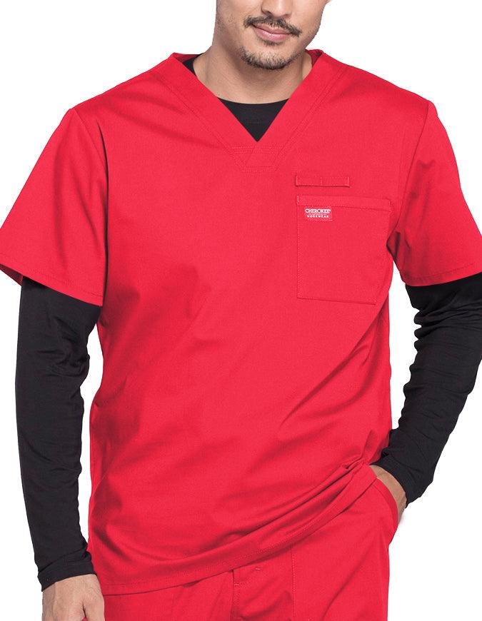 Cherokee Workwear Professionals Men's V-Neck Basic Scrubs Top - Red