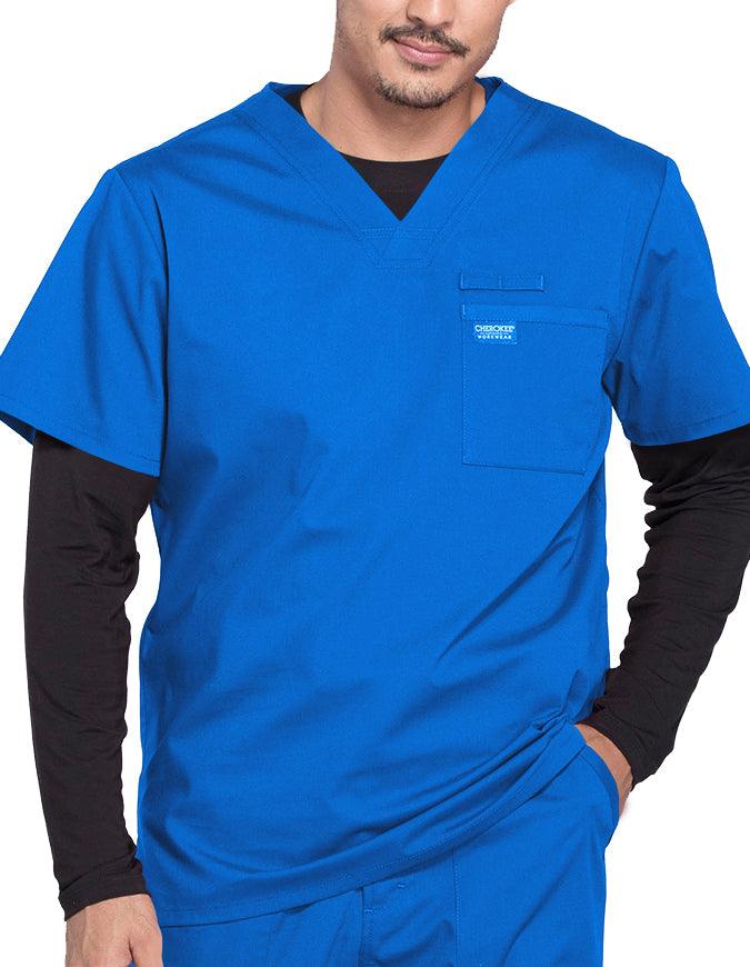 Cherokee Workwear Professionals Men's V-Neck Basic Scrubs Top - Royal