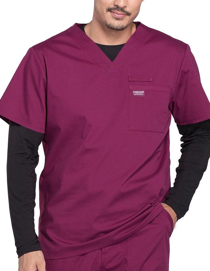 Cherokee Workwear Professionals Men's V-Neck Basic Scrubs Top - Wine