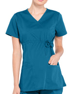 Cherokee Workwear Professionals Women's Maternity Mock Wrap Caribbean Blue