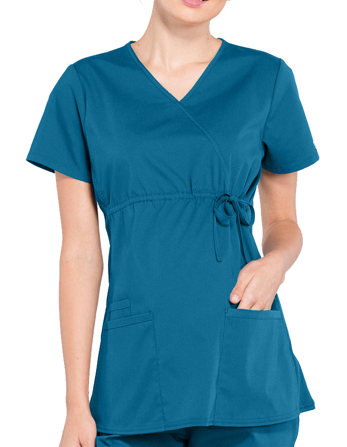 Cherokee Workwear Professionals Women's Maternity Mock Wrap Caribbean Blue