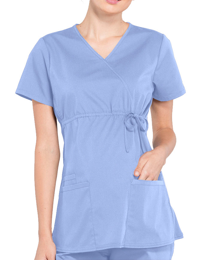 Cherokee Workwear Professionals Women's Maternity Mock Wrap Ciel Blue