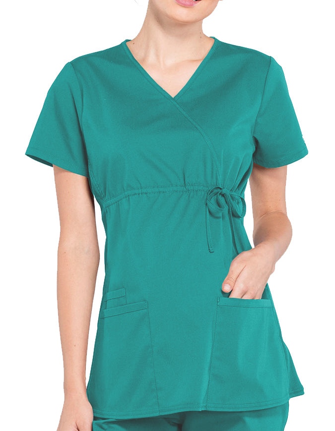 Cherokee Workwear Professionals Women's Maternity Mock Wrap Hunter Green