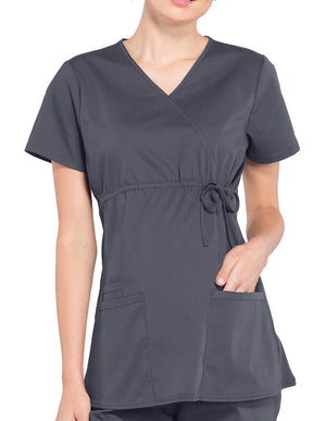 Cherokee Workwear Professionals Women's Maternity Mock Wrap Top Pewter