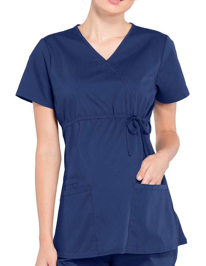 Cherokee Workwear Professionals Women's Maternity Mock Wrap Top Navy