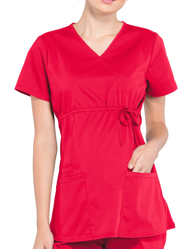 Cherokee Workwear Professionals Women's Maternity Mock Wrap Top Red