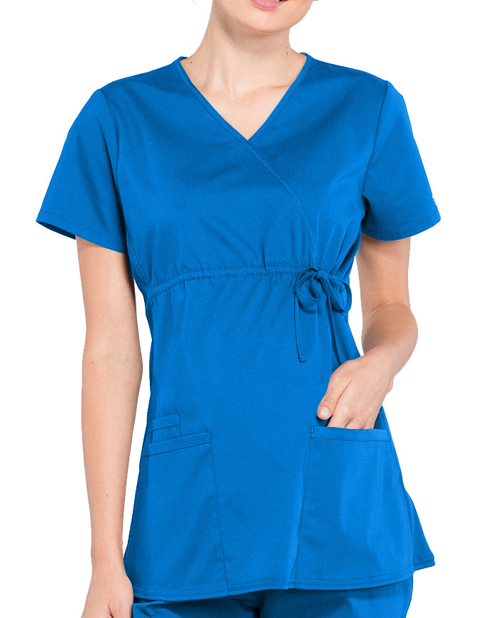 Cherokee Workwear Professionals Women's Maternity Mock Wrap Top Royal