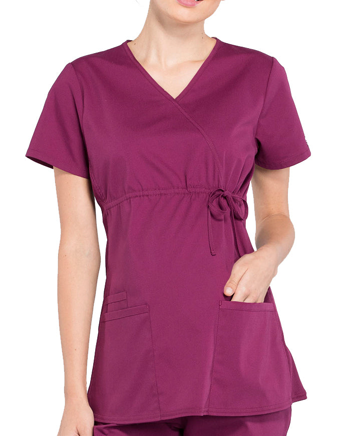 Cherokee Workwear Professionals Women's Maternity Mock Wrap Wine