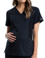 Cherokee Workwear Revolution Women's Maternity Mock Wrap Top Black