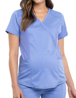 Cherokee Workwear Revolution Women's Maternity Mock Wrap Top Ceil Blue