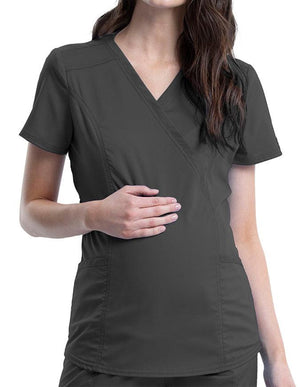 Cherokee Workwear Revolution Women's Maternity Mock Wrap Top pewter