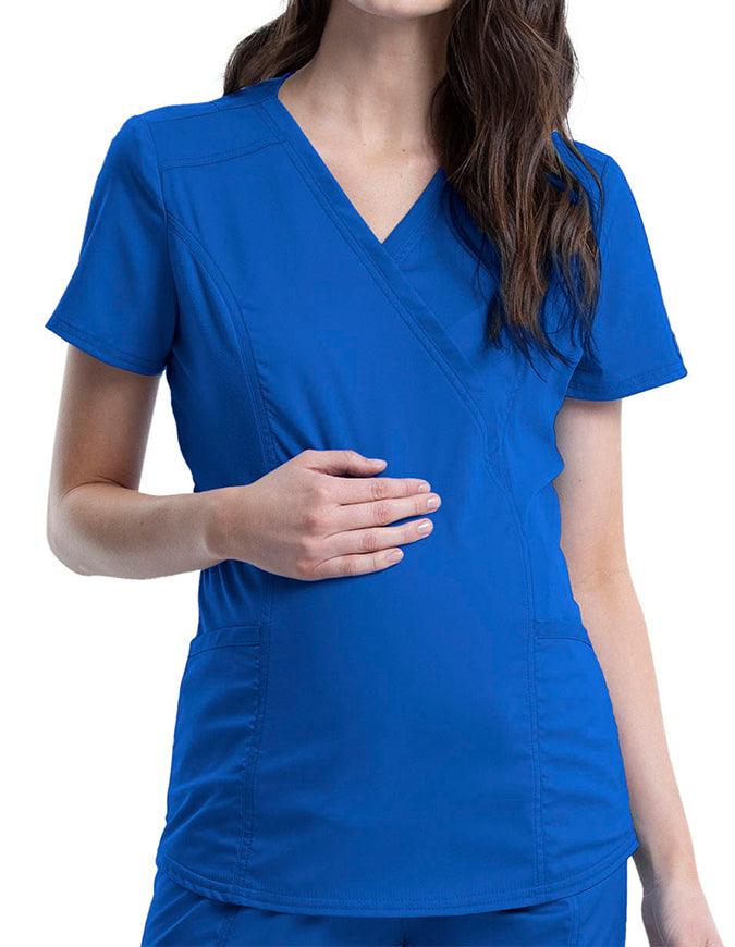 Cherokee Workwear Revolution Women's Maternity Mock Wrap Top Royal