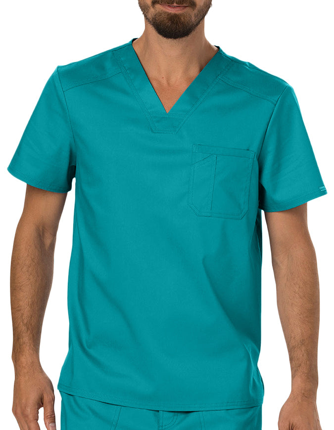 Cherokee Workwear Revolution Men's V-Neck Top Teal Blue