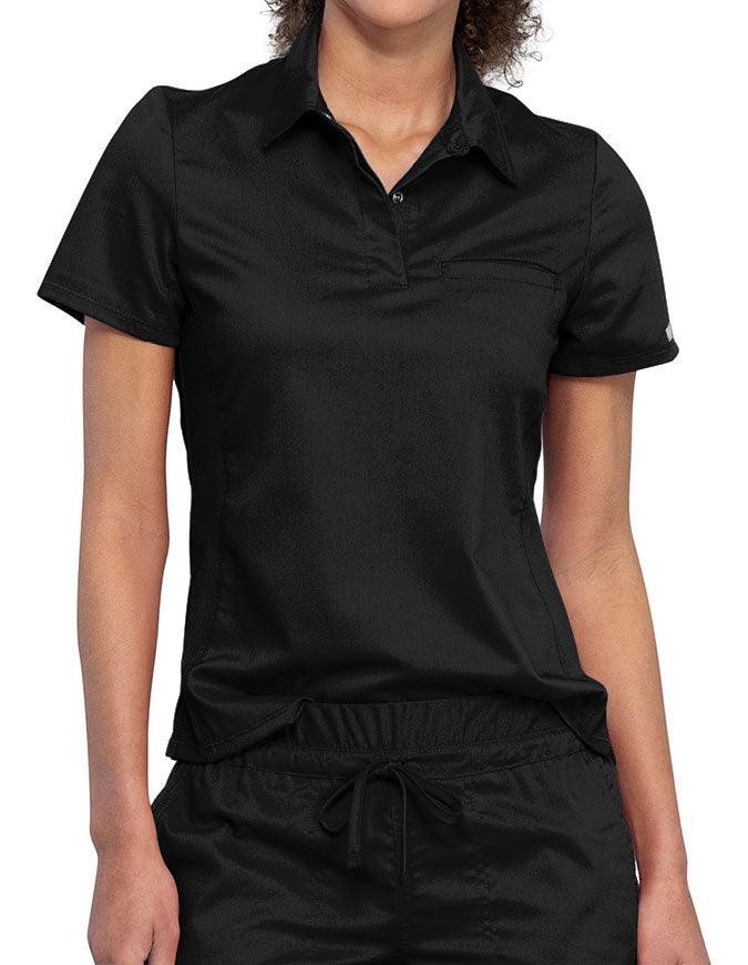 Cherokee Workwear Revolution Women's Snap Front Polo Shirt - Black