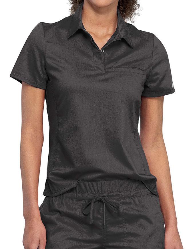 Cherokee Workwear Revolution Women's Snap Front Polo Shirt - Pewter