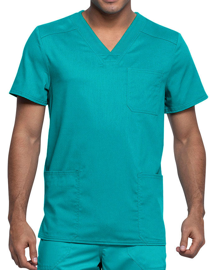 Cherokee Workwear Revolution Tech Men's 3 Pocket V-Neck Top - Teal Blue