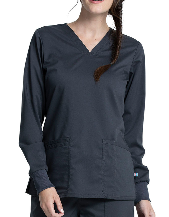 Cherokee Workwear Revolution Tech Women's Long Sleeve V-Neck Top Pewter