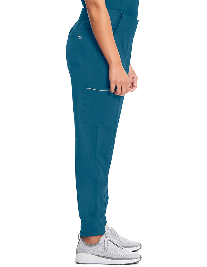 Cherokee Infinity Women's Knit Waistband Mid Rise Tapered Leg Jogger Pant Caribbean Blue