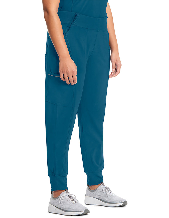 Cherokee Infinity Women's Knit Waistband Mid Rise Tapered Leg Jogger Pant Caribbean Blue