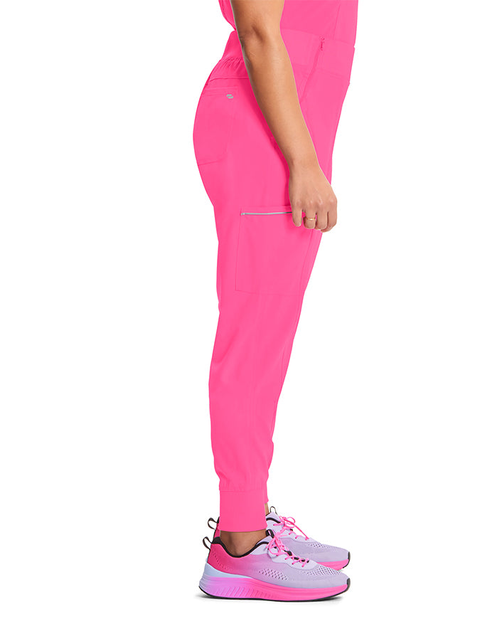 Cherokee Infinity Women's Knit Waistband Mid Rise Tapered Leg Jogger Pant Carmine Pink