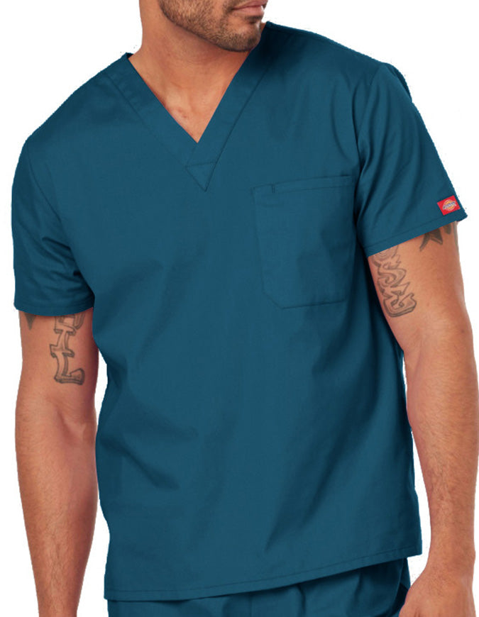 Dickies EDS Signature Unisex V-Neck Scrub Top - Caribbean Blue