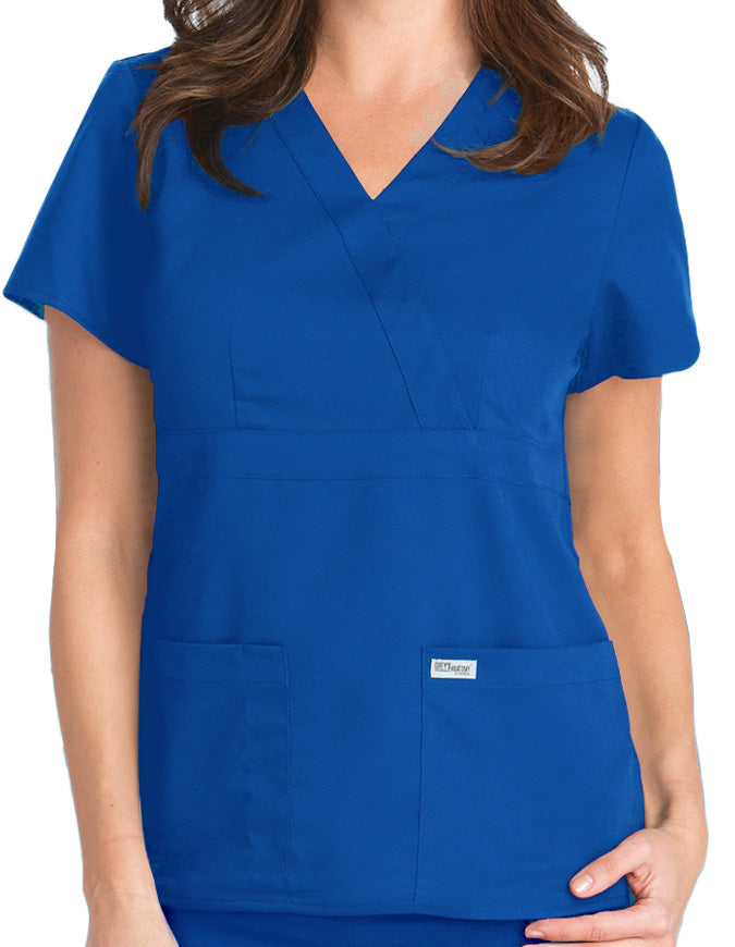 Grey's Anatomy 25.5 Inch Women's Mock Wrap Nurse Scrub Top New Royal