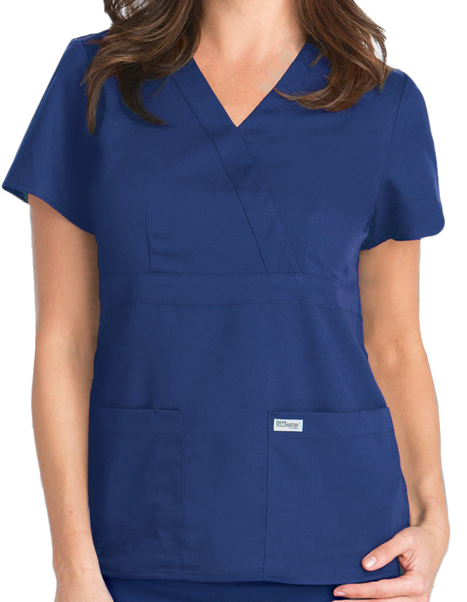 Grey's Anatomy 25.5 Inch Women's Mock Wrap Nurse Scrub Top Indigo