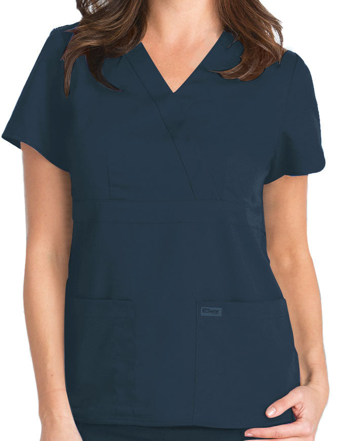 Grey's Anatomy 25.5 Inch Women's Mock Wrap Nurse Scrub Top Steel