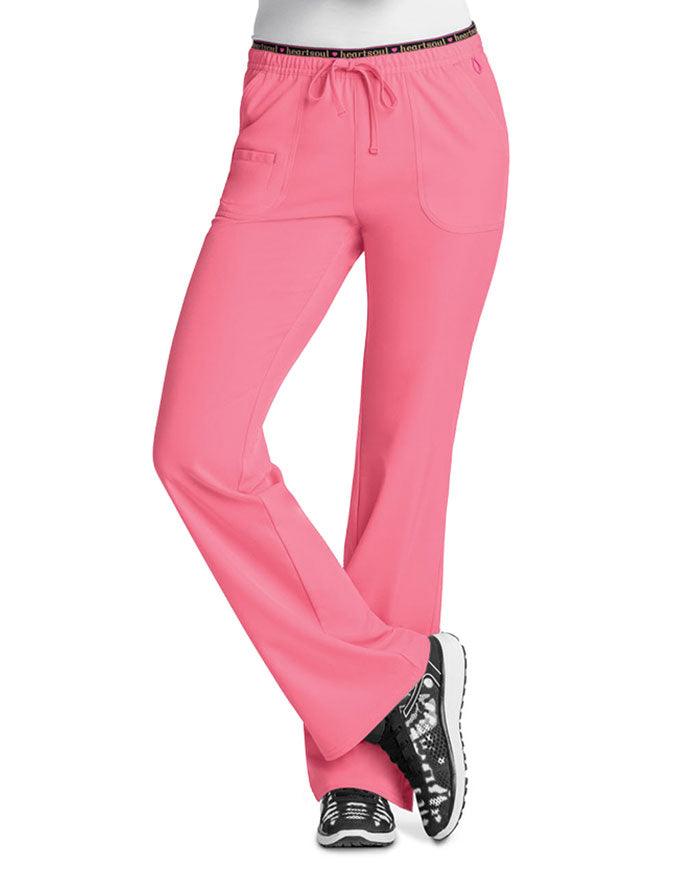 HeartSoul omen's Heart Breaker Low-Rise Drawstring Scrub Pants - Pink Party