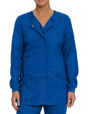 Landau Proflex Women's Snap Front Warm Up Solid Scrub Jacket Galaxy Blue