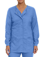 Landau Proflex Women's Snap Front Warm Up Solid Scrub Jacket Ceil Blue