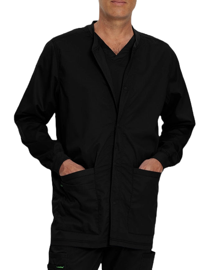 Landau Proflex Men's Knit Collar Snap Front Solid Scrub Jacket - Black