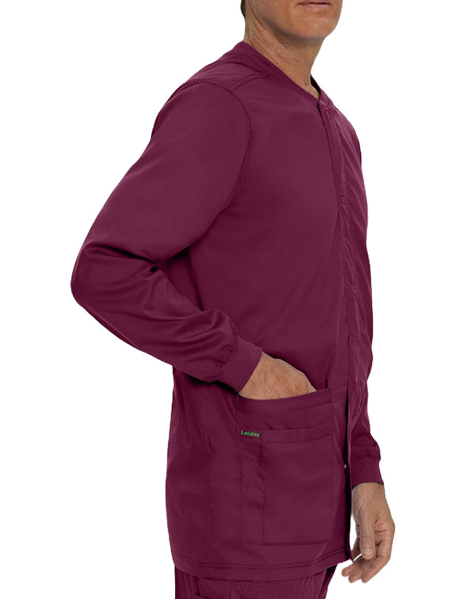 Landau Proflex Men's Knit Collar Snap Front Solid Scrub Jacket - Wine