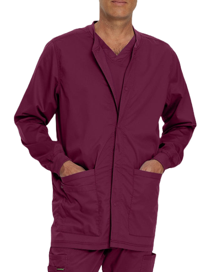 Landau Proflex Men's Knit Collar Snap Front Solid Scrub Jacket - Wine