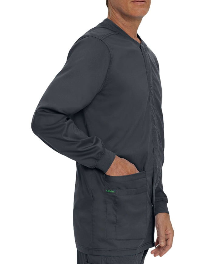 Landau Proflex Men's Knit Collar Snap Front Solid Scrub Jacket - Graphite